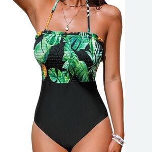 Cupshe Green and Black One Piece Swimsuit size L NWT
